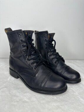 Steve Madden Charrie Black Leather Combat Boots Size 7.5